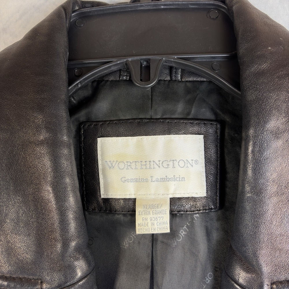 Worthington Black Leather Belted Trench Jacket - Picture 2 of 8